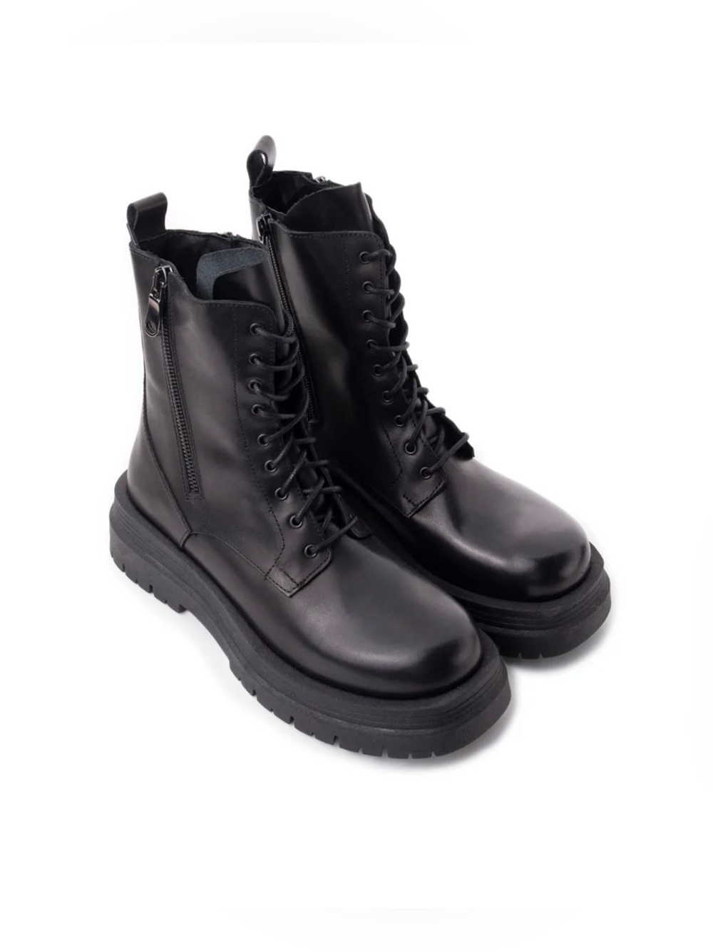 Chunky Black Lace-Up Women's Combat Boots GENUINE LEATHER 🇮🇹